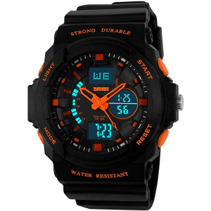 Fanmis Men's Womens Multi-Function Cool S-Shock Sports Watch LED Analog Digital Waterproof Alarm - Orange