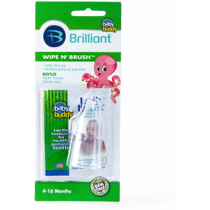 Baby Buddy Wipe N Brush Silicone Toothbrush and Dental Wipe Assistant, Clear