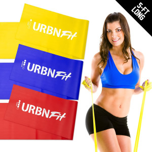 URBNFit Long Fitness Bands (5 Ft) w/Door Anchor - 3 Pack of Resistance Bands for Stretching, Workouts, Rehabilitation