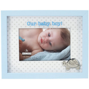 Malden International Designs Baby Memories Our Baby Boy Shadowbox Silkscreened Glass Matted Picture Frame, 4x6, Blue
