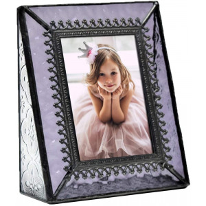 J Devlin Pic 376-2535 Vintage Purple Glass Picture Frame Tabletop Photo Frame School Photos 2 1/2 x 3 1/2 Keepsake Gift
