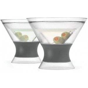 HOST Freeze Insulated Martini Cooling Cups Freezer Gel Chiller Double Wall Stemless Cocktail Glass, Set of 2, 9 oz, Grey