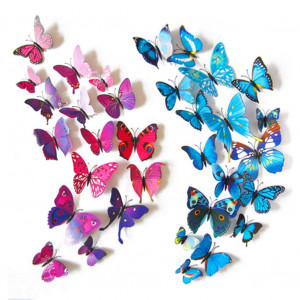 HAKDAY 24 PCS 3D Butterfly Wall Stickers Crafts Butterflies DIY Art Decor Home Room Decorations,12 PCS for Blue and 12 PCS For Purple