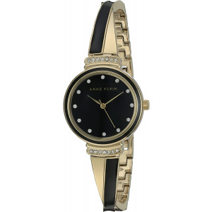 Anne Klein Women's AK/2216BKGB Swarovski Crystal Accented Gold-Tone and Black Bangle Watch