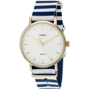 Timex Women's TW2P91900 Fairfield 37 Blue/White Nylon Slip-Thru Strap Watch