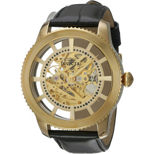 Invicta Men's 'Vintage' Automatic Stainless Steel and Leather Casual Watch, Color:Black/Gold (Model: 22571)