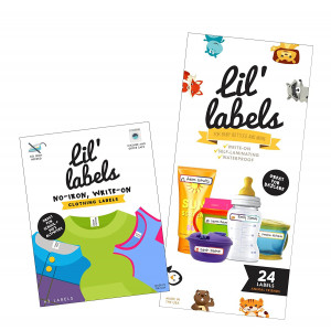 Lil' Labels Daycare Value Pack Write on Name Labels, Waterproof, Baby Bottle Labels (Animal Friends) and Clothing Labels, Bright White