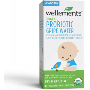Wellements Organic Probiotic Gripe Water, 4 Fl Oz, Eases Baby's Stomach Discomfort, Digestive and Immune Support, Free From Dyes, Parabens, Preservatives