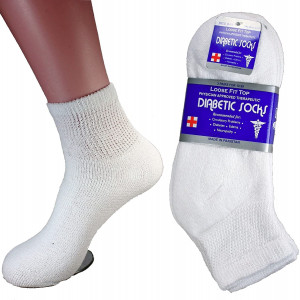 LM Diabetic Socks Ankle Unisex 9-11, 10-13, 13-15 Black White 12 Pairs (10-13, White)