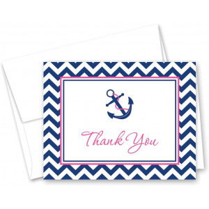 50 Nautical Thank You Cards (Pink and Navy)
