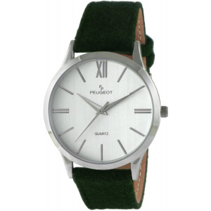 Peugeot Women Contemporary Silver Slim Case Casual Wrist Watch w/Matching Canvas Wool Strap