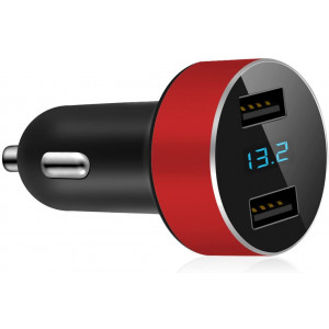 Dual USB Car Charger,4.8A Output,Cigarette Lighter Voltage Meter Compatible for Apple iPhone,iPad,Samsung Galaxy,LG,Google Nexus,USB Charging Devices,Red