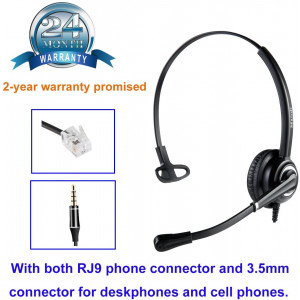 Corded RJ9 Telephone Headset with Noise Cancelling Microphone Jabra Compatible for Avaya PolyCom Nortel Altigen Toshiba Siemens with Extra 3.5mm Connector