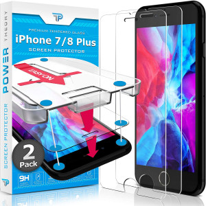 Power Theory iPhone 8 Plus/iPhone 7 Plus Glass Screen Protector [2-Pack] with Easy Install Kit - Premium Tempered Glass for 7Plus and 8Plus