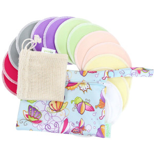 Bamboo Nursing Pads (14 Pack)+Laundry Bag and Travel Bag,2 Sizes:3.9/4.7inch Option - Washable and Reusable Nursing Pads(Passion, Large, Daytime Use)