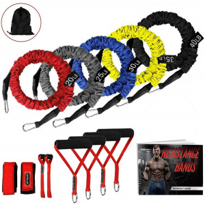 Resistance Bands, 15 Pieces Exercise Elastic Bands Set, 20lbs To 40lbs Resistance Tubes Heavy Duty Protective Nylon Sleeves Anti-Snap Fitness SUPALAK