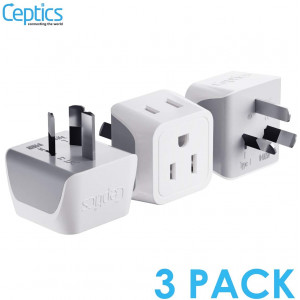Australia, New Zealand, China Travel Adapter Plug by Ceptics with Dual USA Input - Type I (3 Pack) - Ultra Compact - Safe Grounded Perfect for Cell Phones, Laptops, Camera Chargers and More (CT-16)
