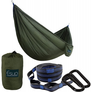 Esup Single and Double Camping Hammock -Lightweight Nylon Portable Hammock, Best Parachute Hammock with Tree Straps for Backpacking, Camping, Travel