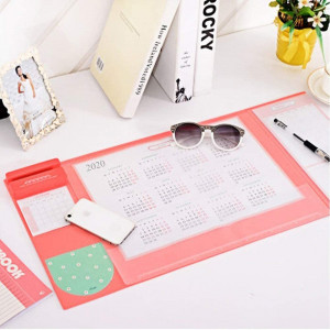 Mirstan Large Size Mouse pad Anti-Slip Desk Mouse Mat Waterproof Desk Protector Mat with Smartphone Stand, Pockets, Dividing Rule, 2020 Calendar and Pen Groove(Various Colors) (Pink Cherry)