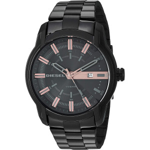 Diesel Men's Armbar Analog-Quartz Watch with Stainless-Steel-Plated Strap, Black, 22.6 (Model: DZ1767)
