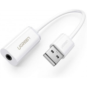 UGREEN USB External Sound Card Audio Adapter with 3.5mm Combo Aux Stereo Converter for Headset, Mac, PS5, PC, Laptop, Desktops, Windows, and Linux White