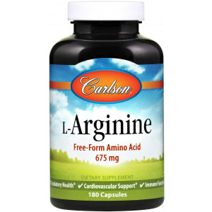 Carlson - L-Arginine, 675 mg, Circulatory Health, Cardiovascular Support, 180 Capsules