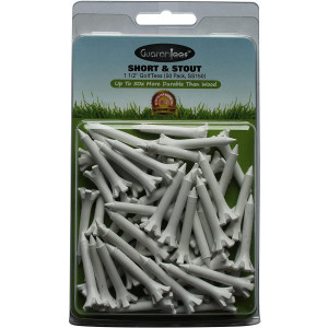 Sandbunkers Guarantees Short and Stout 1 1/2" Golf Tees, Durable Plastic Tee Design, 50 Pack, White, USA Made, Size 1.5, Fully Guaranteed