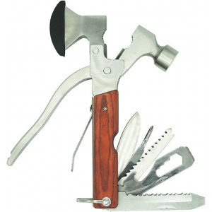 PEYOND Portable Multipurpose Multitool Camping Hatchet Survival Hammer Wood Inlay Handle Metal Outdoor Gadgets Axe Gift for Men Women
