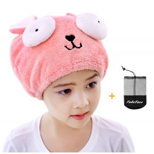 Hair Drying Towel for Kids Girls, Cute Cartoon Rabbit Ultra Absorbent Coral Velvet Children Dry Hair Hat Fast Drying Bath Shower Head Towel Wrap Bathing Spa Swimming Turban Hat Dry Cap Towels Gift