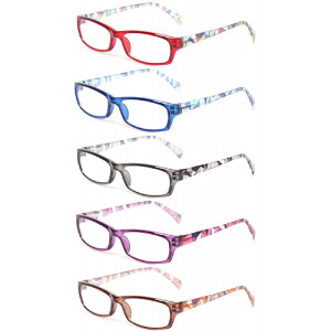Reading Glasses 5 Pairs Fashion Ladies Readers Spring Hinge with Pattern Print Eyeglasses for Women