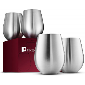 Stainless Steel Wine Glasses - Set of 4 Large and Elegant 18 Oz. Premium Grade  18/8 Stainless Steel Red and White Stemless Wine Glasses, Unbreakable, Portable Wine Tumbler, for Outdoor Events, Picnics