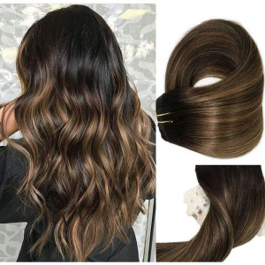 Clip In Human Hair Extensions Thicken Double Weft 9A Brazilian Hair 120g 7pcs Natural Black to Chestnut Brown Highlight Black Full Head Silky Straight 100% Human Hair Clip In Extensions 18 Inch