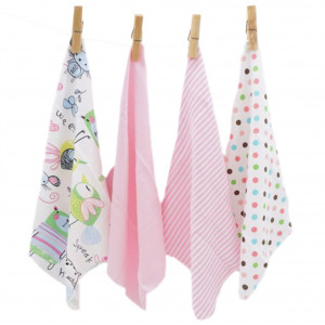 CuteOn 4 PCS Reusable Newborn Baby Washcloth Feeding Wipe Cloth Mini Baby Towels Pink 11.02" x 11.02"