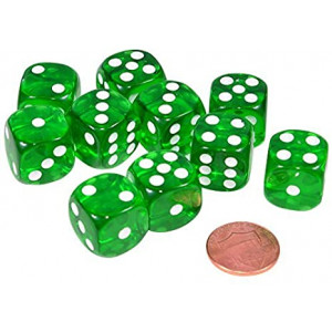 JustMikeO Set of 10 Six Sided D6 16mm Standard Rounded Translucent Dice Die - Green