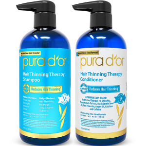PURA D'OR Hair Thinning Therapy System - Biotin Shampoo and Conditioner Set for Hair Thinning Prevention With Natural Ingredients for All Hair Types, Men and Women (Packaging may vary)