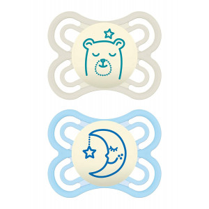 MAM Perfect Night Pacifiers, Glow in the Dark Pacifiers (2 pack) MAM Pacifiers 0-6 Months, Best Pacifier for Breastfed Babies, Baby Boy Pacifier
