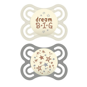 MAM Perfect Night Pacifiers, Glow in the Dark Pacifiers (2 pack) MAM Pacifiers 0-6 Months, Best Pacifier for Breastfed Babies, Unisex Baby Pacifier, Designs May Vary