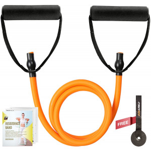 RitFit Single Resistance Exercise Band with Comfortable Handles - Ideal for Physical Therapy, Strength Training, Muscle Toning - Door Anchor and Starter Guide Included