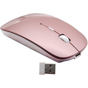 2.4G Rechargeable Mobile Portable Wireless Optical Mouse with USB Receiver, Mute Type mice,3 Adjustable DPI Levels, for Notebook, PC, Laptop, Computer, MacBook by Smart-US (Rose Gold)