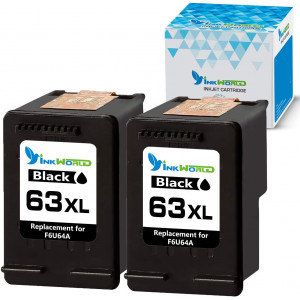 InkWorld Remanufactured 63XL 2-Pack Ink Cartridge Replacement for HP 63 XL to Use with OfficeJet 5255 3830 3834 4650 4655 4652 DeskJet 1112 3630 3634 2132 3639 3636 3632 Envy 4520 Printer (2 Black)