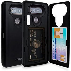 TORU CX PRO LG V20 Wallet Case with Hidden ID Slot Credit Card Holder Hard Cover, Mirror and USB Adapter for LG V20 - Matte Black