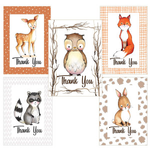 Thank You Cards Assorted Set for Any Occasion, Baby, Shower, Kids - Woodland Animal 35 Note Card Boxed Set, Blank Inside with 38 Envelopes - Made in The USA
