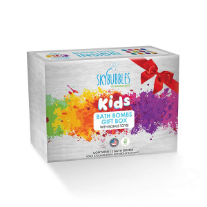 Sky Organics Kids Bath Bombs Gift Set with Surprise Toys (Toys are Loose in Box) Fun Assorted Colored Bath Fizzies Kid Safe, Gender Neutral, Cruelty Free, Vegan, Gluten Free- Made in The USA, 12 ct
