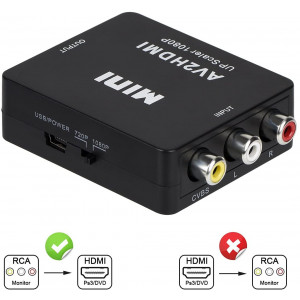 RCA to HDMI, AV to HDMI, 3RCA CVBS Composite Audio Video to 1080P HDMI Converter Adapter Supporting PAL/NTSC for PS3, TV, STB, VHS, VCR, PC, Laptop, Xbox, Camera, DVD Etc