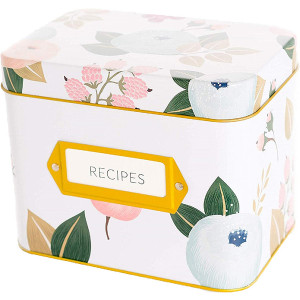 Recipe Box With 24 Cards and 12 Dividers by Polite Society (White Tin)