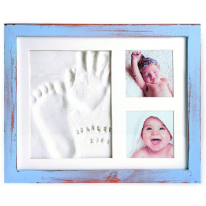 Baby Handprint Frame Kit and Footprint Mold with Clay and Name Stamps | Shower Gift (Blue)