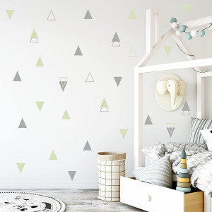 Adhesive Mint Tribal Triangles for Kids Baby Bedroom Decoration. Wall Vinyl Sticker Decal Decor Nursery. (Light Green and Grey)