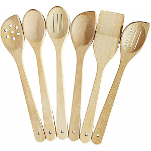 Healthy Cooking Utensils Set - 6 Wooden Spoons For Cooking  Natural Nonstick Hard Wood Spatula and Spoons  Uncoated and Unglued  Durable Eco-friendly and Safe Kitchen Cooking Tools.