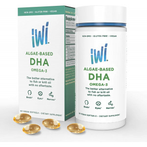 IWI Omega-3 Oil DHA - Doctor Recommended Algae Oil Soft Gel Capsules - 30 Day Supply - Better Absorption, 100% Vegan, Non GMO - Healthier Than Fish Oil - Supports Brain, Cognitive and Visual Health.