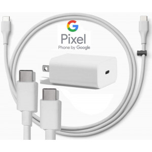 Google USB-C Charging Rapidly Charger for 2nd and 3rd Gen Pixel devices (18W 3A Charger + 3 Foot USB-C, C-C Cable)